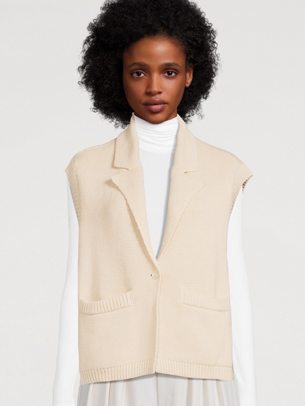 KOTN Sz S Fine Knit Cotton Cream Button Minimalist Vest